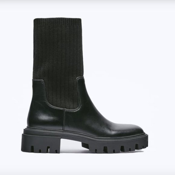 ZARA Lug Sole Chelsea Sock Boot In Black - Picture 2 of 8